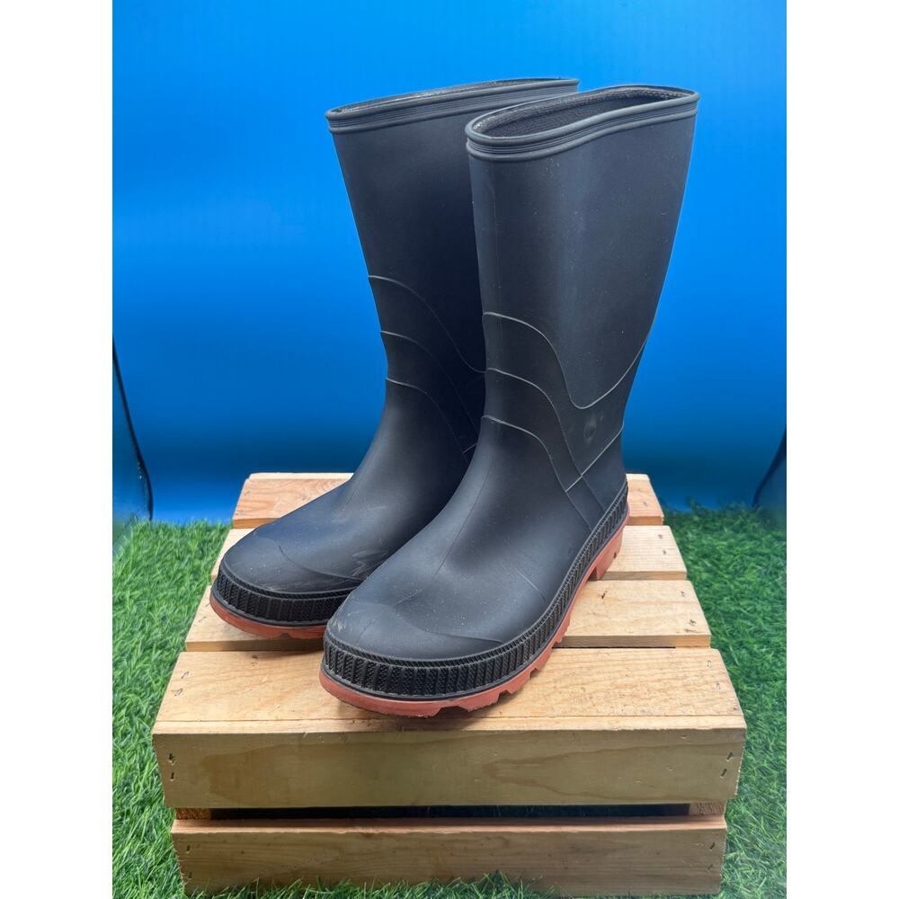 Black Rubber Rain Boots with Coral Red Soles – Woman Size 6
